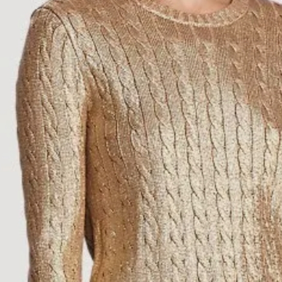 Lauren Ralph Lauren Green Label Gold Metallic Cable Knit Sweater PL - Picture 10 of 12